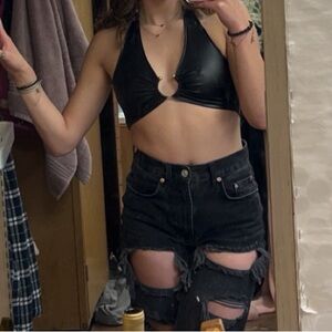 SHEIN leather halter top